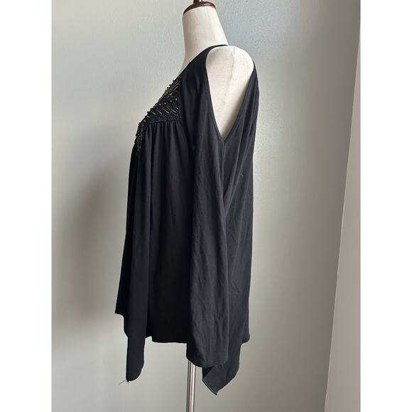 Venus Cold Shoulder Beaded Lace Top Sz L Whimsigoth Boho Handkerchief Hem - Picture 4 of 9